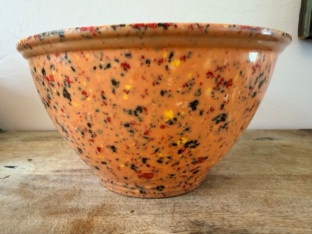 Rachael Ray Speckled Stoneware Garbage Bowl Orange Confetti Splatter Mixing Bowl